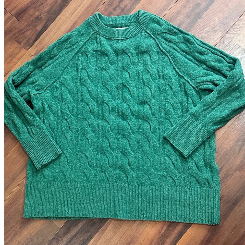 Aerie Womens Green‎ Cable Knit Raglan Sweater Oversized Pullover 555420115  S/P